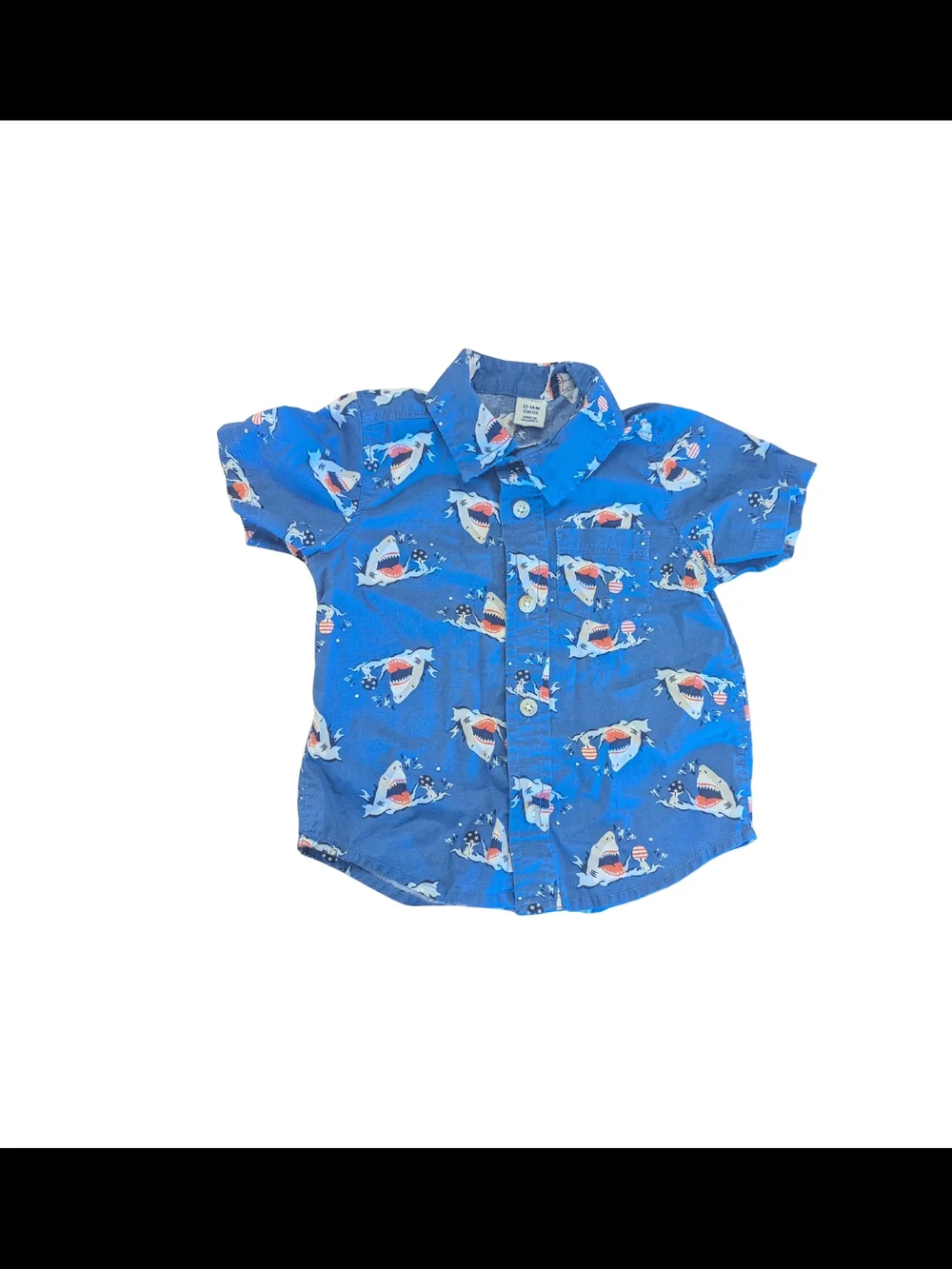 EUC Old Navy Baby Boy 18 Month Ping Pong Shark Short Sleeve Button Up Shirt